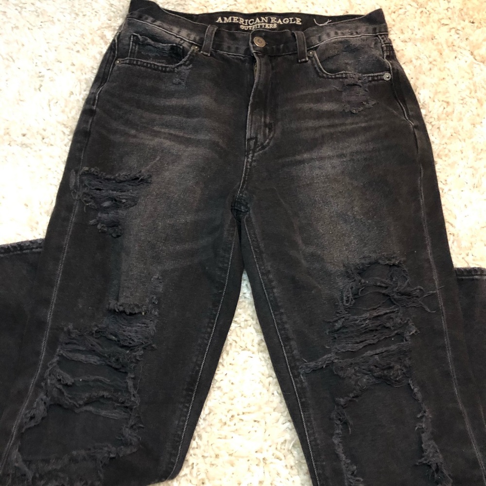 Black ripped mom jeans